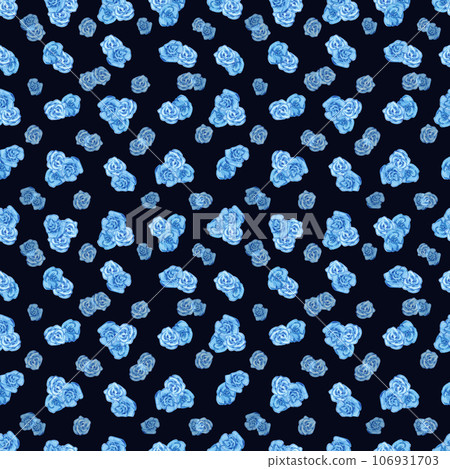 Hand drawn watercolor blue hortense flowers seamless pattern isolated on black background. Can be used for textile, fabric, gift-wrapping and other printed products. Hand drawn watercolor blue hortense flowers seamless pattern isolated on black background. Can be used for textile, fabric, gift-wrapping and other printed products. 106931703