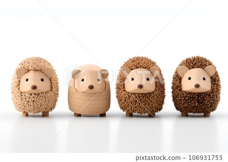 Cute animal icons made of cork (3D hedgehog pictograph) 106931753
