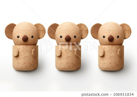 Cute animal icons made of cork (3D pictogram of koala) 106931834