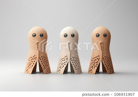 Cute animal icons made of cork (3D squid pictograph) 106931907