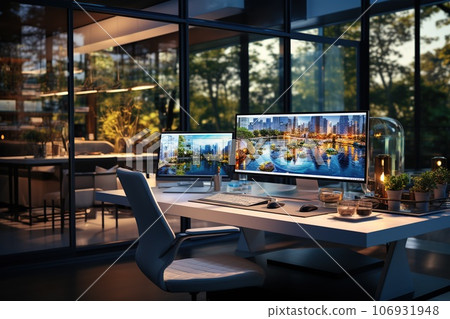 laptop with photo camera in cafe 106931948