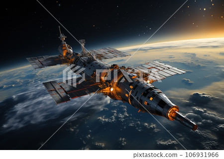 space satellite dish and gas nebula in space space satellite dish and gas nebula in space 106931966
