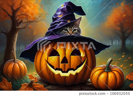 Halloween pumpkin and kitten-001 Halloween pumpkin and kitten-001 106932050