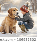 Cute boy playing with dog 106932302