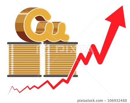 Copper price rise/upward graph and copper symbol illustration 106932488