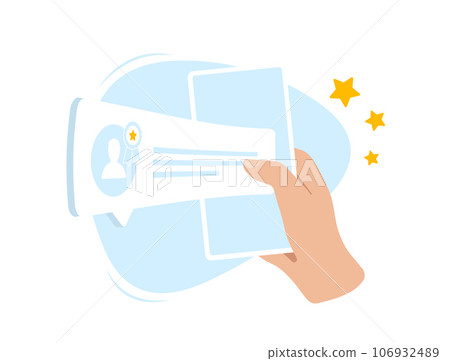 Verified Customer Reviews. Real Feedback for Trust and Satisfaction e-commerce concept. A hand holds a mobile phone with a verified review. Vector illustration isolated on white background with icons 106932489