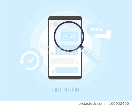 Mobile Chat History concept. How to Find, Restore and Manage History Messages in Mobile Social Media Messenger application. Vector illustration isolated on white background with icons 106932490