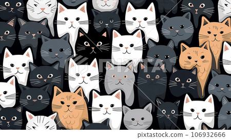 手绘卡通猫咪插画背景图案 手绘卡通猫咪插画背景图案 106932666