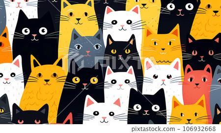 手绘卡通猫咪插画背景图案 手绘卡通猫咪插画背景图案 106932668
