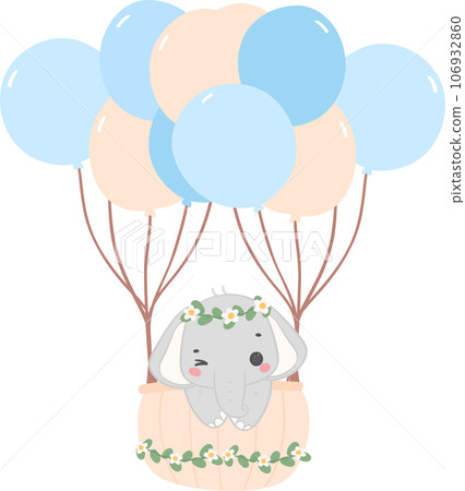 Cute baby elephant, baby shower boy animal cartoon hand drawing 106932860