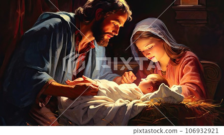 Nativity scene with birth of Christ Nativity scene with birth of Christ 106932921