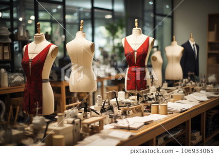 Tailor shop suit and dress hanging on shirt fitting mannequin, Generate with Ai 106933065