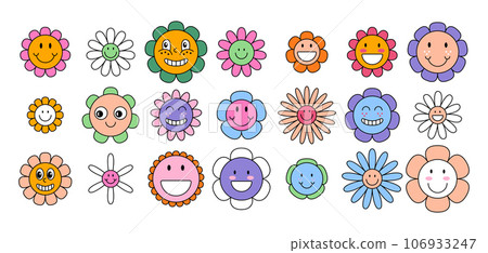 Groovy smiley face blossom hippie flower isolated Vector Image