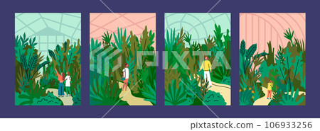 Cartoon Color Characters People and Botanical Garden Concept Flat Design Style. Vector illustration of Scenes with Girl or Boy Inside Pavilion Greenhouse or Glasshouse Cartoon Color Characters People and Botanical Garden Concept Flat Design Style. Vector illustration of Scenes with Girl or Boy Inside Pavilion Greenhouse or Glasshouse 106933256