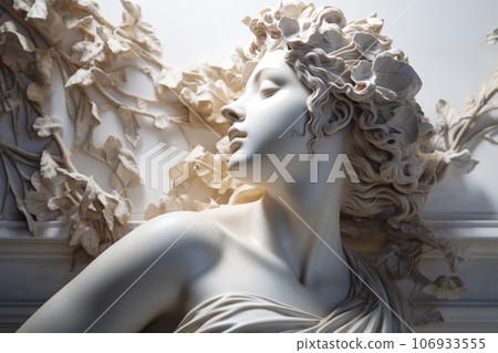 Mythical elegance renaissance bust of a greek goddess in white marble. Generative AI 106933555