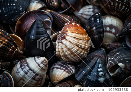 Marine life macro view of seashell closeup background. Generative AI 106933588