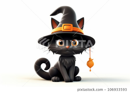 Witchy whiskers and pumpkin spells 3d cartoon cat in Halloween holidays. Generative AI 106933593