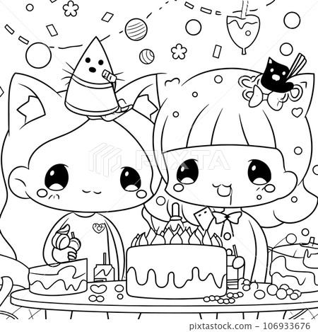 Halloween party for kids, black and white coloring page for kids and adults , line art, simple cartoon style, happy cute and funny Halloween party for kids, black and white coloring page for kids and adults , line art, simple cartoon style, happy cute and funny 106933676