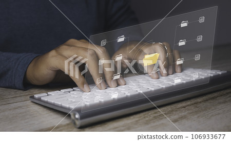 Businessman access business connection online documentation database and process automation to efficiently manage files. Businessman access business connection online documentation database and process automation to efficiently manage files. 106933677