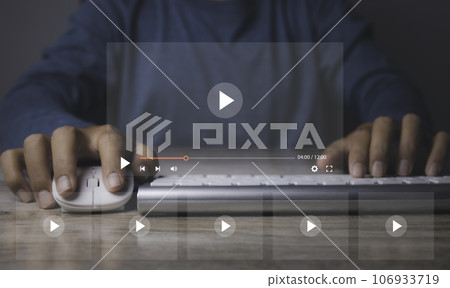 Man using mouse and keyboard to streaming start online live video. 106933719