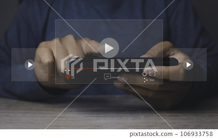Person watching video on internet with an imaginary video player service. 106933758