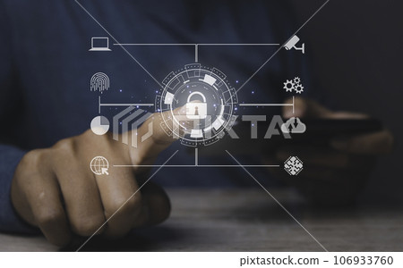 Fingerprint scanner futuristic digital processing of biometric identification. 106933760