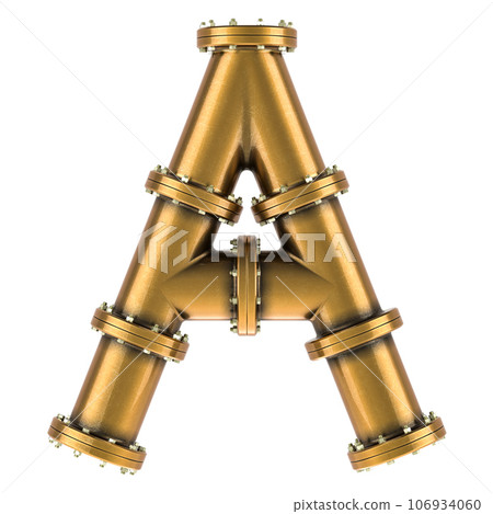 Letter A from copper, bronze or brass pipes, 3D rendering 106934060