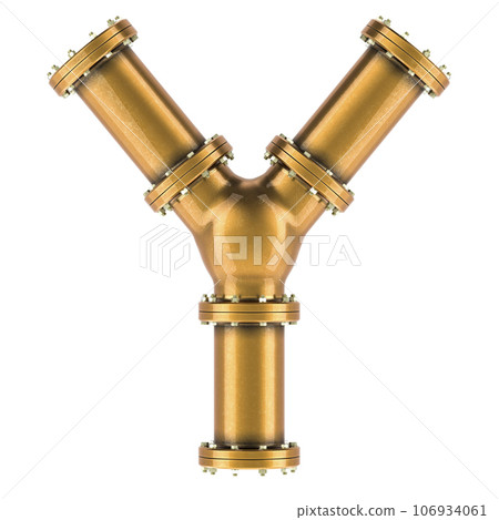 Letter Y from copper, bronze or brass pipes, 3D rendering Letter Y from copper, bronze or brass pipes, 3D rendering 106934061