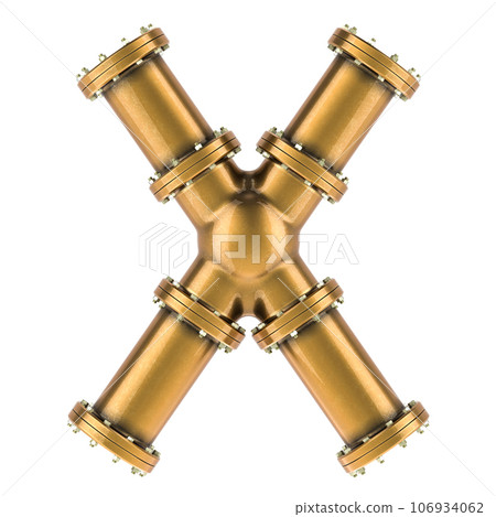 Letter X from copper, bronze or brass pipes, 3D rendering 106934062