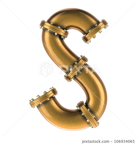 Letter S from copper, bronze or brass pipes, 3D rendering Letter S from copper, bronze or brass pipes, 3D rendering 106934065