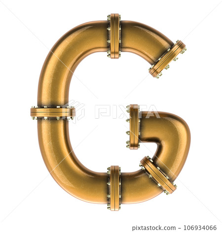 Letter G from copper, bronze or brass pipes, 3D rendering Letter G from copper, bronze or brass pipes, 3D rendering 106934066