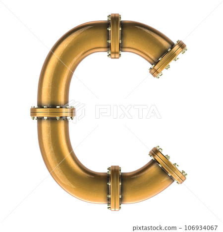 Letter C from copper, bronze or brass pipes, 3D rendering Letter C from copper, bronze or brass pipes, 3D rendering 106934067