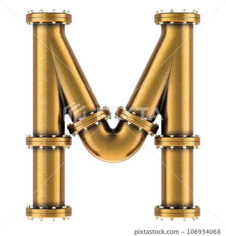 Letter M from copper, bronze or brass pipes, 3D rendering Letter M from copper, bronze or brass pipes, 3D rendering 106934068