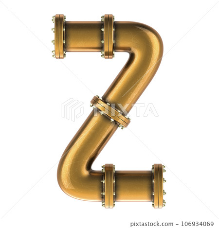 Letter Z from copper, bronze or brass pipes, 3D rendering Letter Z from copper, bronze or brass pipes, 3D rendering 106934069