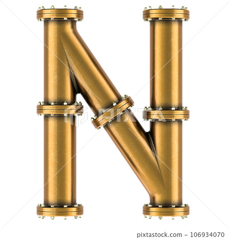 Letter N from copper, bronze or brass pipes, 3D rendering Letter N from copper, bronze or brass pipes, 3D rendering 106934070