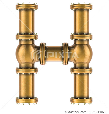 Letter H from copper, bronze or brass pipes, 3D rendering Letter H from copper, bronze or brass pipes, 3D rendering 106934072