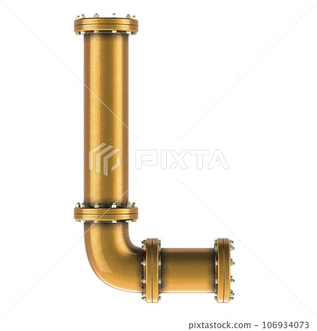 Letter L from copper, bronze or brass pipes, 3D rendering Letter L from copper, bronze or brass pipes, 3D rendering 106934073