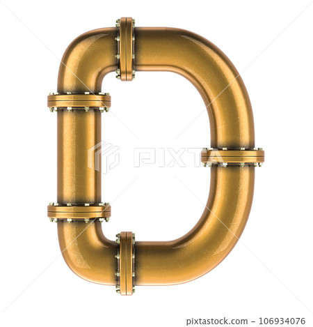 Letter D from copper, bronze or brass pipes, 3D rendering Letter D from copper, bronze or brass pipes, 3D rendering 106934076