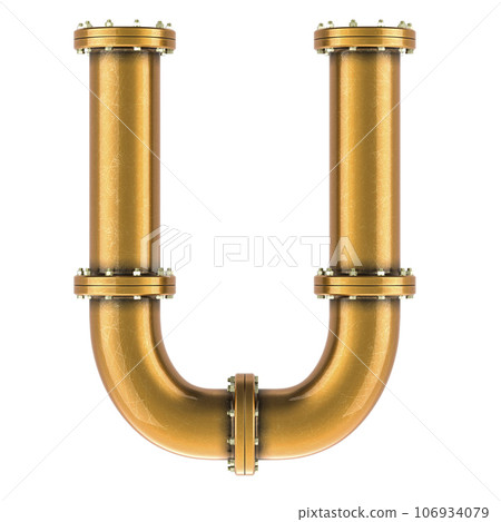 Letter U from copper, bronze or brass pipes, 3D rendering 106934079