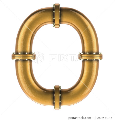 Letter O from copper, bronze or brass pipes, 3D rendering Letter O from copper, bronze or brass pipes, 3D rendering 106934087