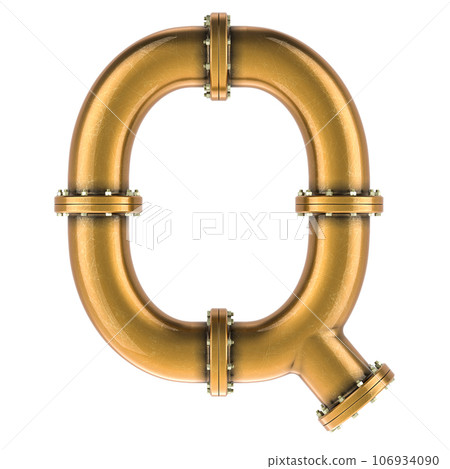 Letter Q from copper, bronze or brass pipes, 3D rendering Letter Q from copper, bronze or brass pipes, 3D rendering 106934090