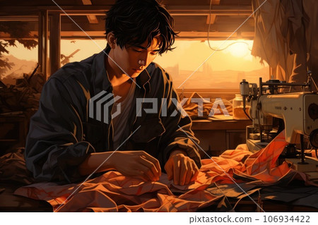 Cartoon digital art a Man owner working in Tailor shop, Generate with Ai Cartoon digital art a Man owner working in Tailor shop, Generate with Ai 106934422