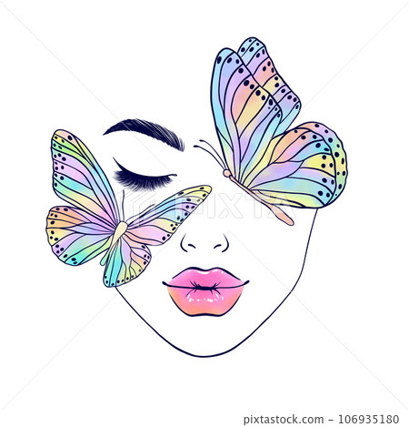 Female face and butterflies. Female face and butterflies. 106935180
