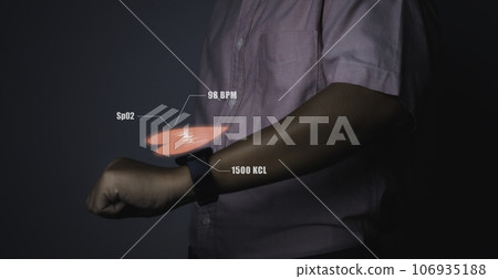 Man using smart watch technology checking heart rate. Man using smart watch technology checking heart rate. 106935188