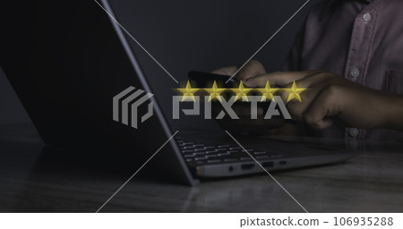 Businessman choose excellent rating Five Star. Customer satisfaction. 106935288