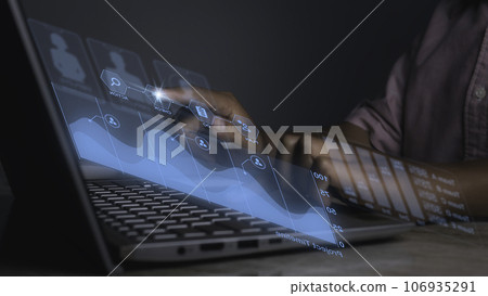 Business analysis, Analyst working Data Management System on computer. Business analysis, Analyst working Data Management System on computer. 106935291
