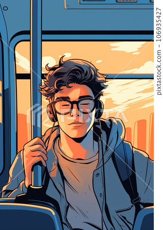 Hipster man enjoying music 106935427