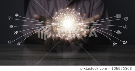 Businessman holding creative idea and innovation. Businessman holding creative idea and innovation. 106935568