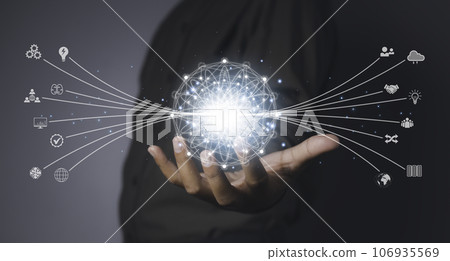 Businessman holding creative idea and innovation. 106935569