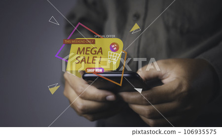 Mega sale discount promotion, E-commerce business online. Mega sale discount promotion, E-commerce business online. 106935575